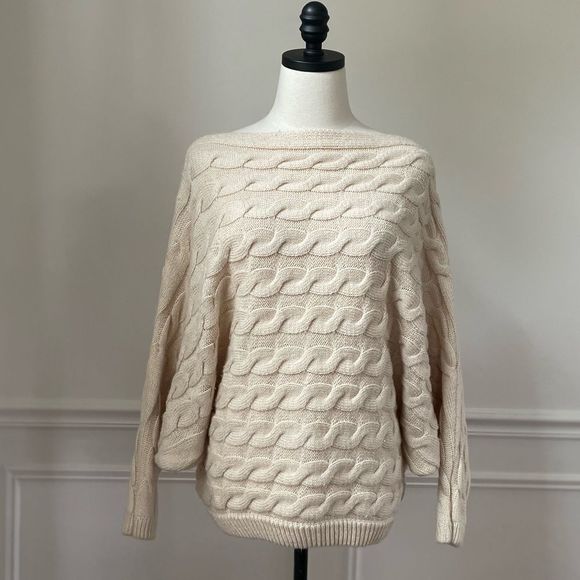 Military Hippie Sweaters - Military Hippie Horizontal Cable Knit Dolman Sweater L XL